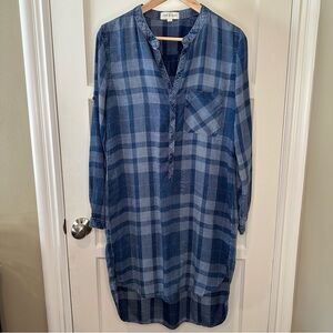 cloth & stone Long Sleeve Plaid Shirt Dress, Blue & White - Size Small.